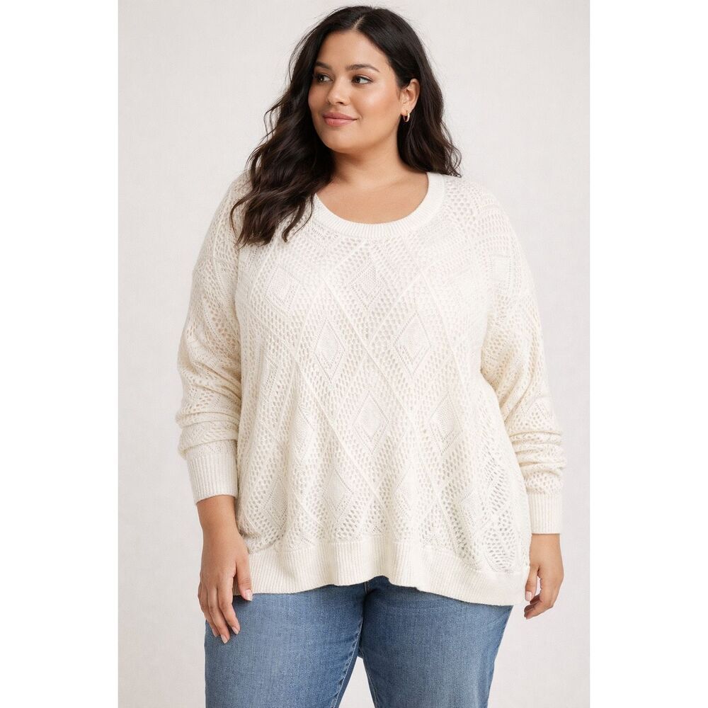 Torrid Cream Pointelle Knit Sweater Pullover Long Sleeve Plus 4X